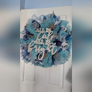 Handmade All Is Bright Holiday Decoration Wreath (EUC)